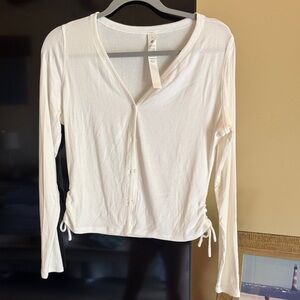 lululemon athletica White Button-Front Long Sleeve Top with Side Ties NEW